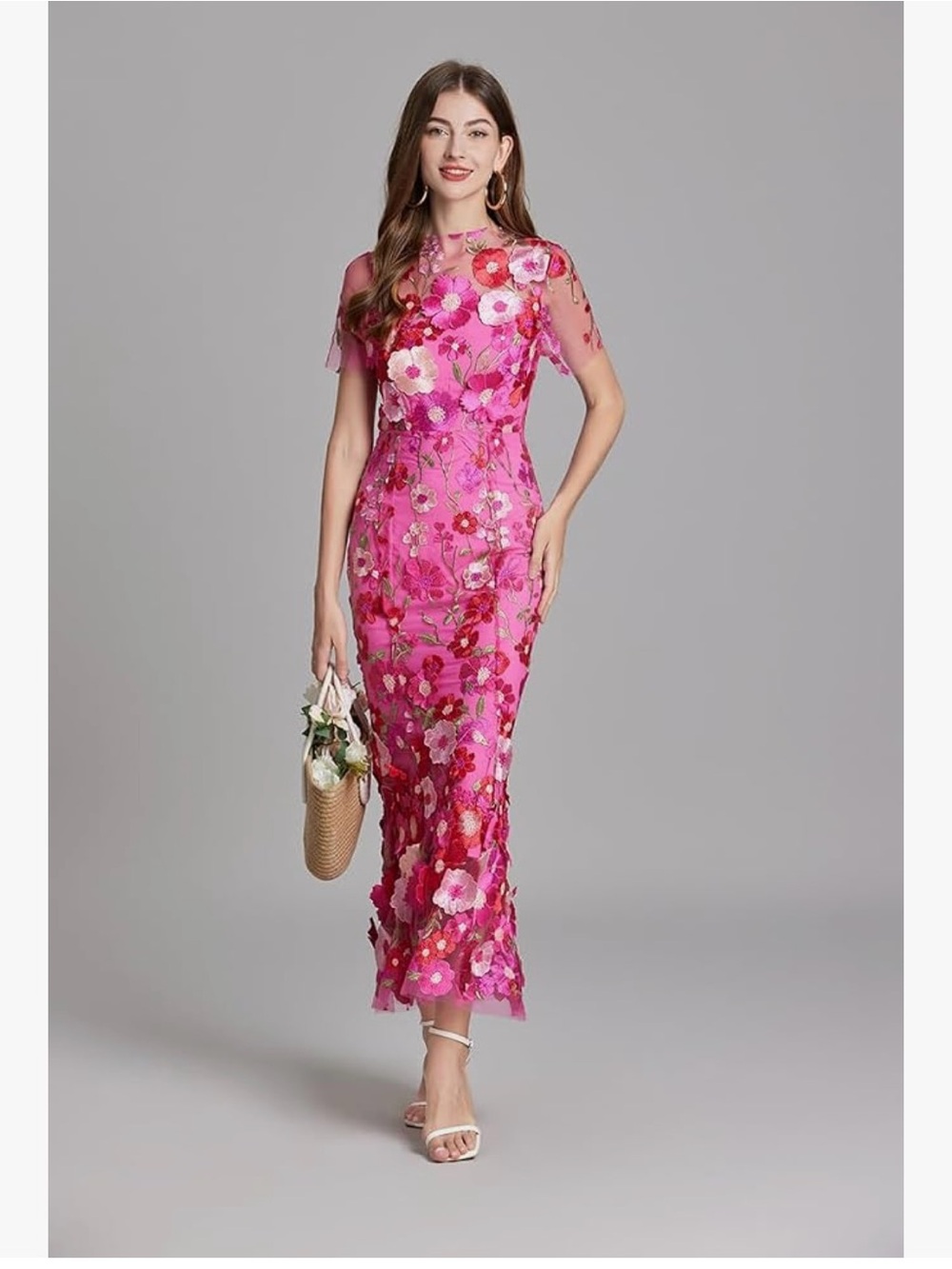 Floral Pink Embroidered Lace Maxi Dress - Picture 4 of 5
